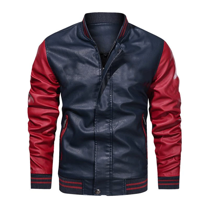 Mens Vintage Colorblock Leather Baseball Jacket 69381622M