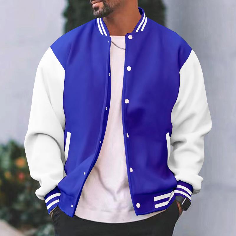 Mens Color Block Stand Collar Single Breasted Baseball Jacket 39120105Z