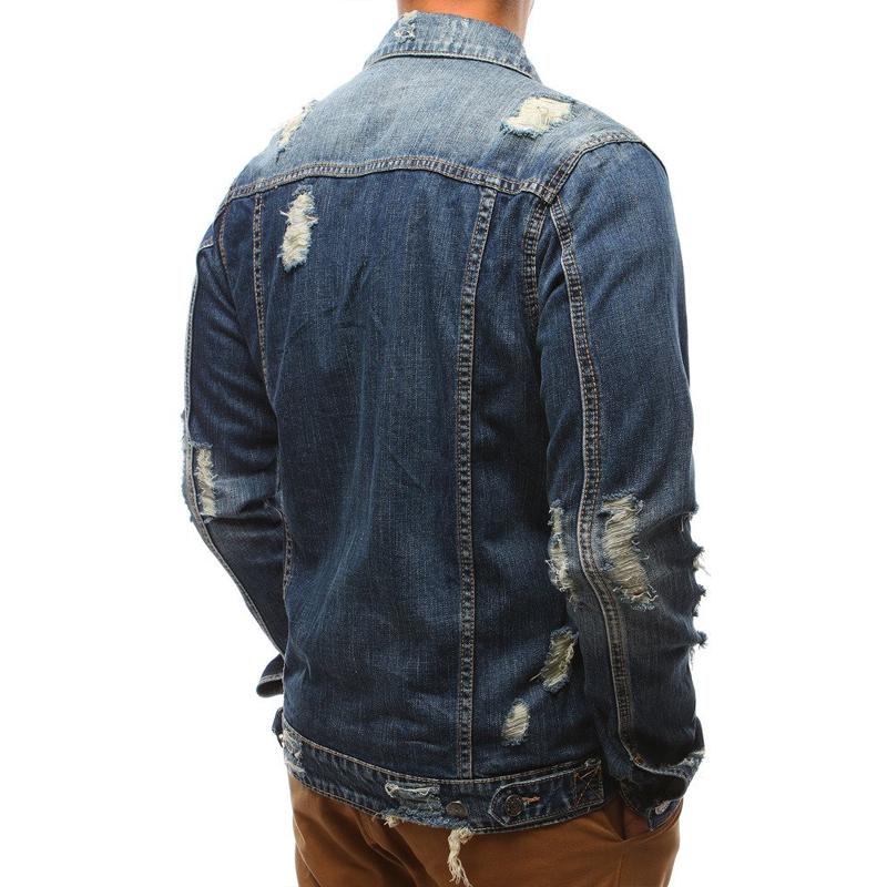 Mens Casual Lapel Ripped Denim Jacket 89911686Y