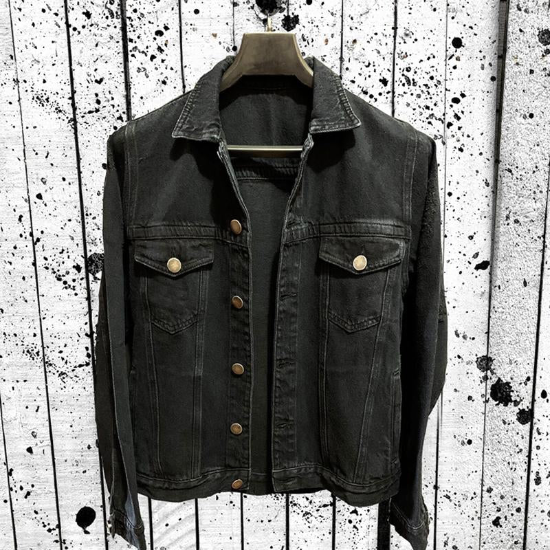 Mens Ripped Washed Denim Lapel Jacket 46511312X