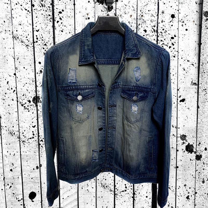 Mens Ripped Washed Denim Lapel Jacket 46511312X