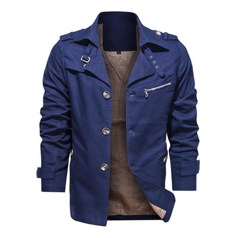 Mens Casual Cotton Lapel Mid Length Jacket 70010867M