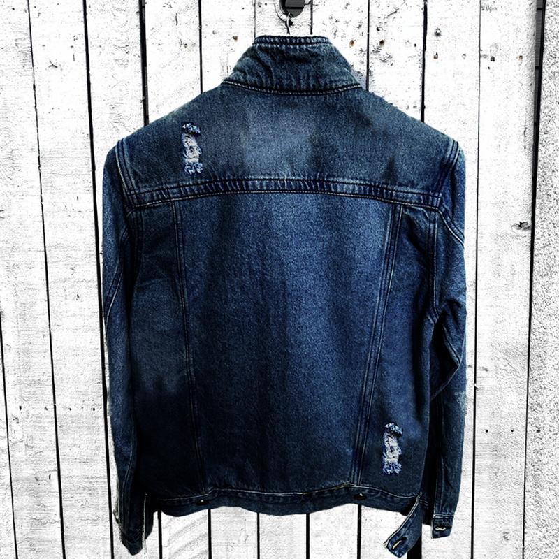 Mens Ripped Washed Denim Lapel Jacket 46511312X