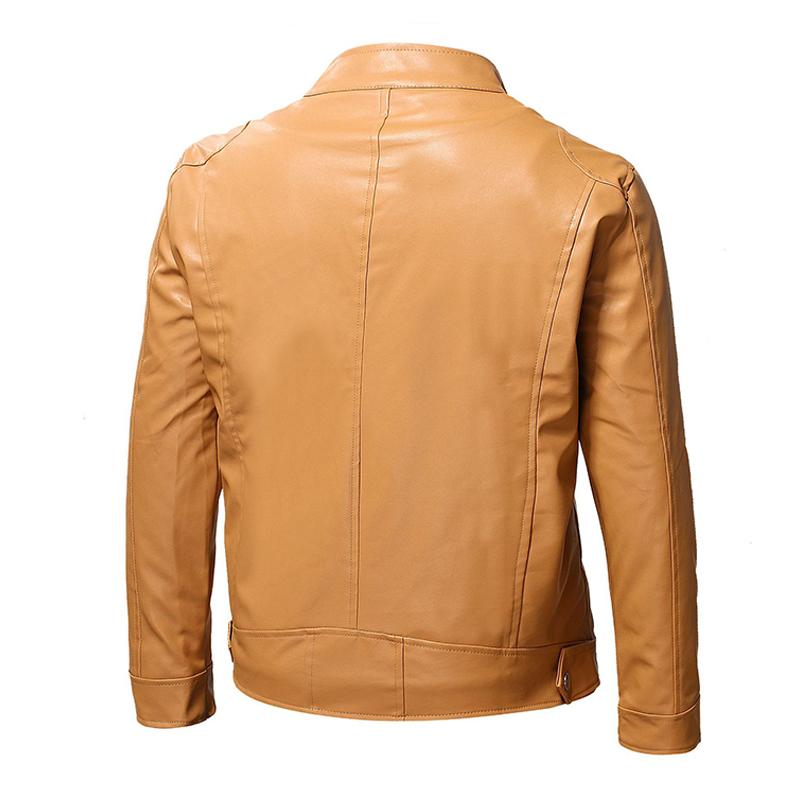 Mens Casual Solid Color Stand Collar Fleece Warm Zipper Leather Jacket 01647163M