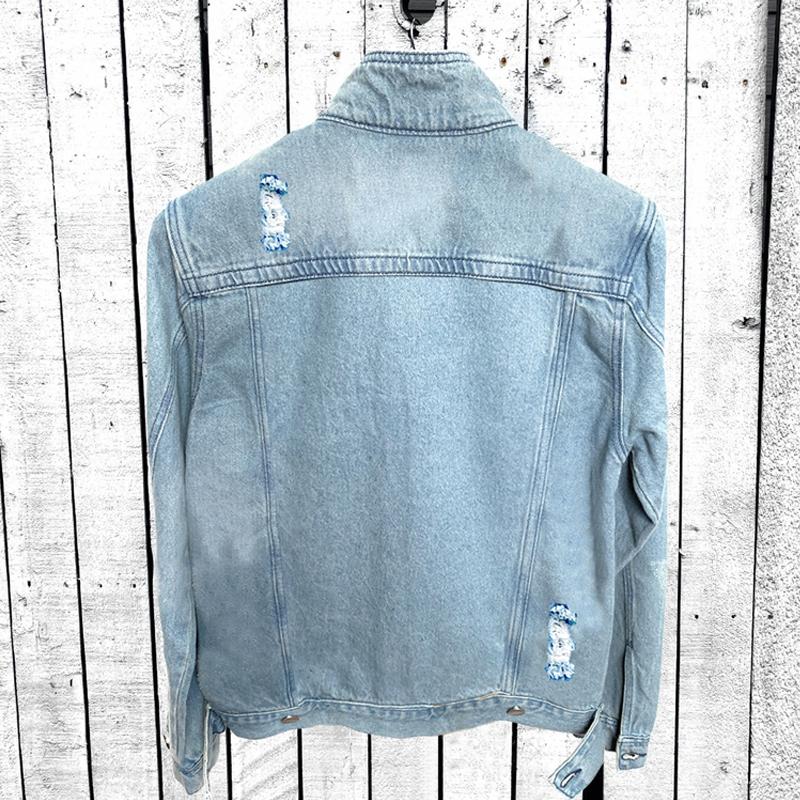 Mens Ripped Washed Denim Lapel Jacket 46511312X