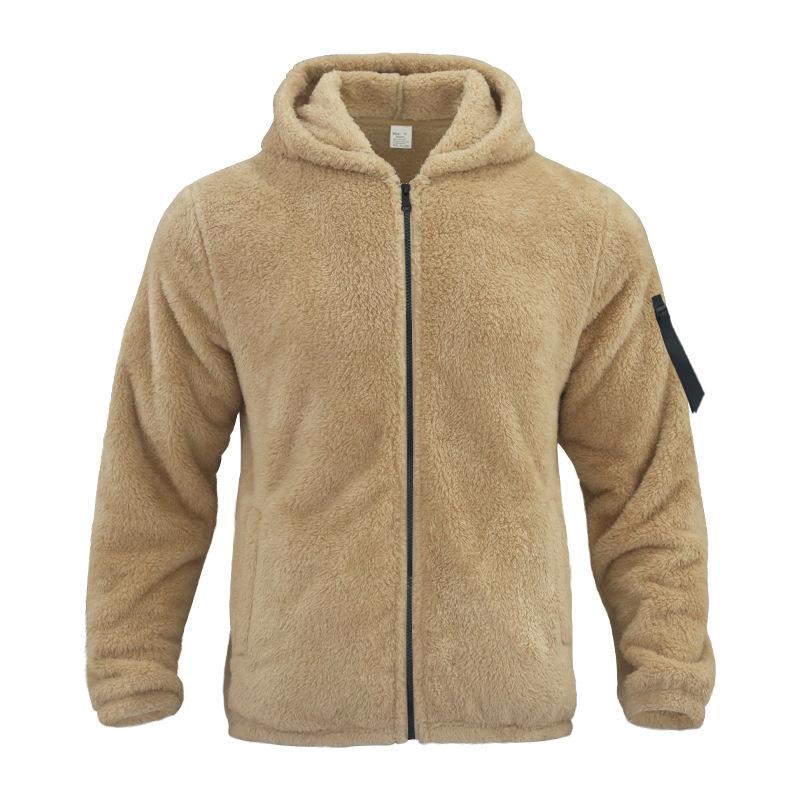 Mens Solid Color Double Fleece Warm Loose Hooded Jacket 18771046X