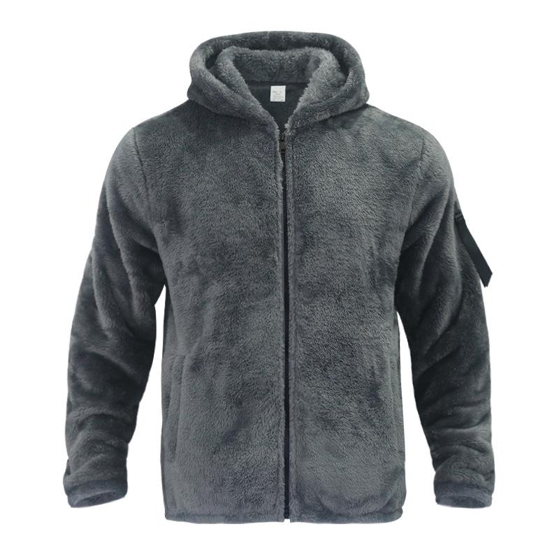 Mens Solid Color Double Fleece Warm Loose Hooded Jacket 18771046X