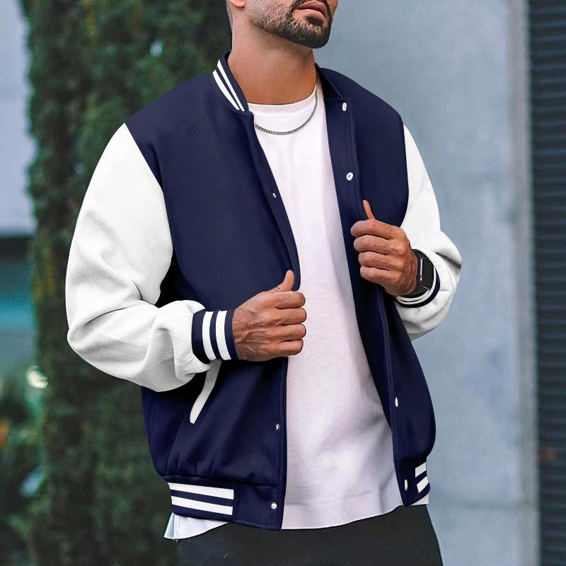 Mens Color Block Stand Collar Single Breasted Baseball Jacket 39120105Z