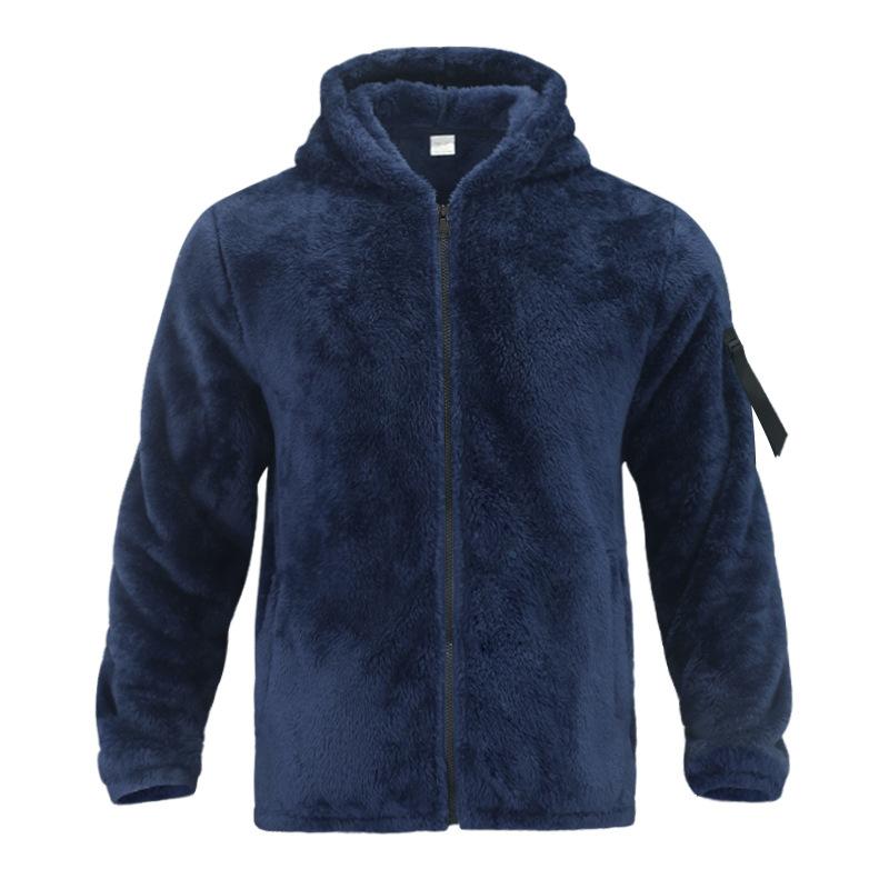 Mens Solid Color Double Fleece Warm Loose Hooded Jacket 18771046X