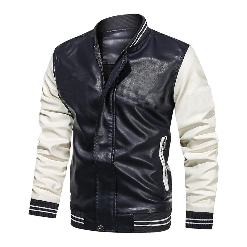 Mens Vintage Colorblock Leather Baseball Jacket 69381622M