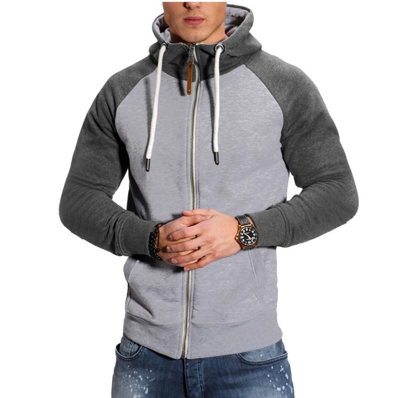 Men Colorblock Hooded Raglan Sleeve Zipper Sports Casual Jacket 37580490Z