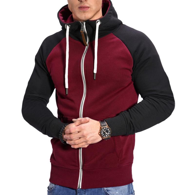 Men Colorblock Hooded Raglan Sleeve Zipper Sports Casual Jacket 37580490Z