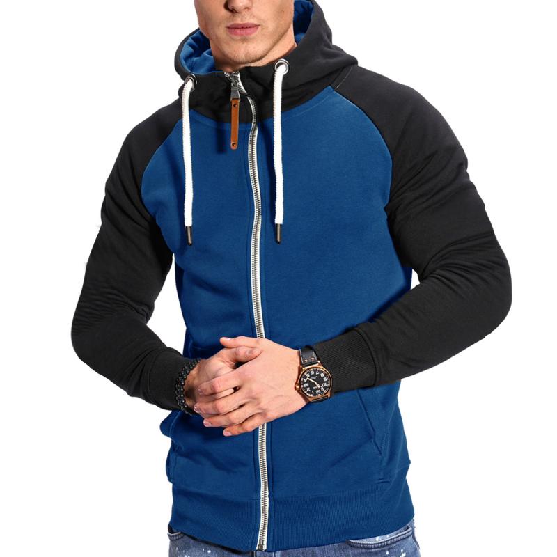 Men Colorblock Hooded Raglan Sleeve Zipper Sports Casual Jacket 37580490Z