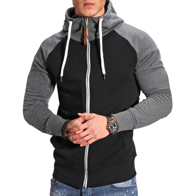 Men Colorblock Hooded Raglan Sleeve Zipper Sports Casual Jacket 37580490Z