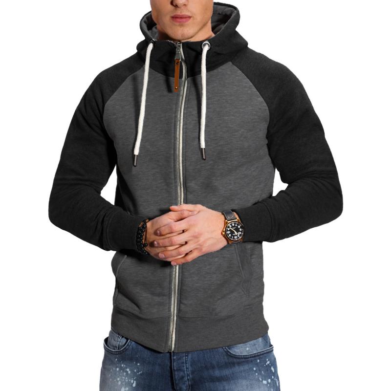 Men Colorblock Hooded Raglan Sleeve Zipper Sports Casual Jacket 37580490Z