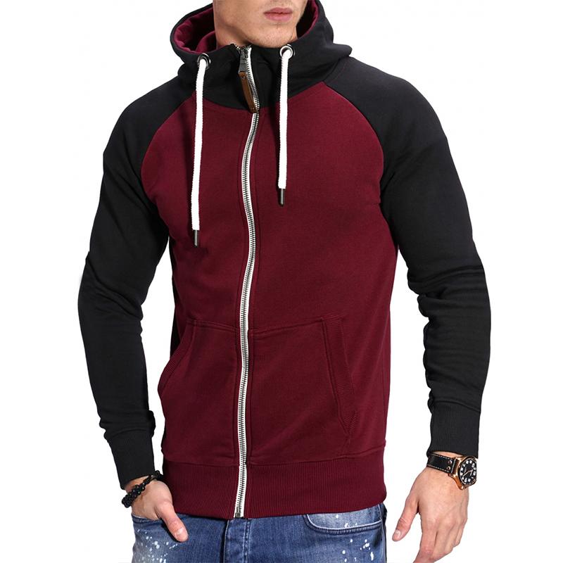 Men Colorblock Hooded Raglan Sleeve Zipper Sports Casual Jacket 37580490Z