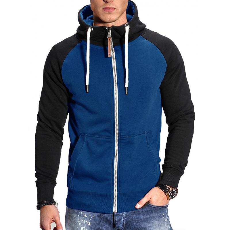 Men Colorblock Hooded Raglan Sleeve Zipper Sports Casual Jacket 37580490Z