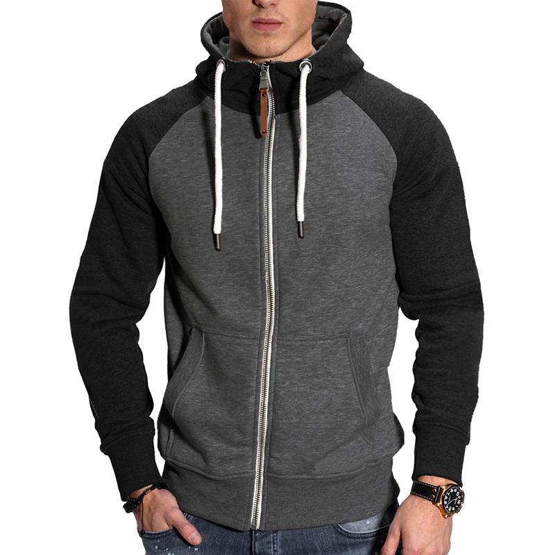 Men Colorblock Hooded Raglan Sleeve Zipper Sports Casual Jacket 37580490Z