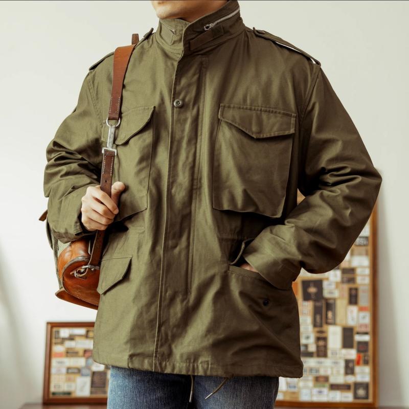 Mens Retro Loose Stand Collar Multi-pocket Zipper Jacket 06231213Z