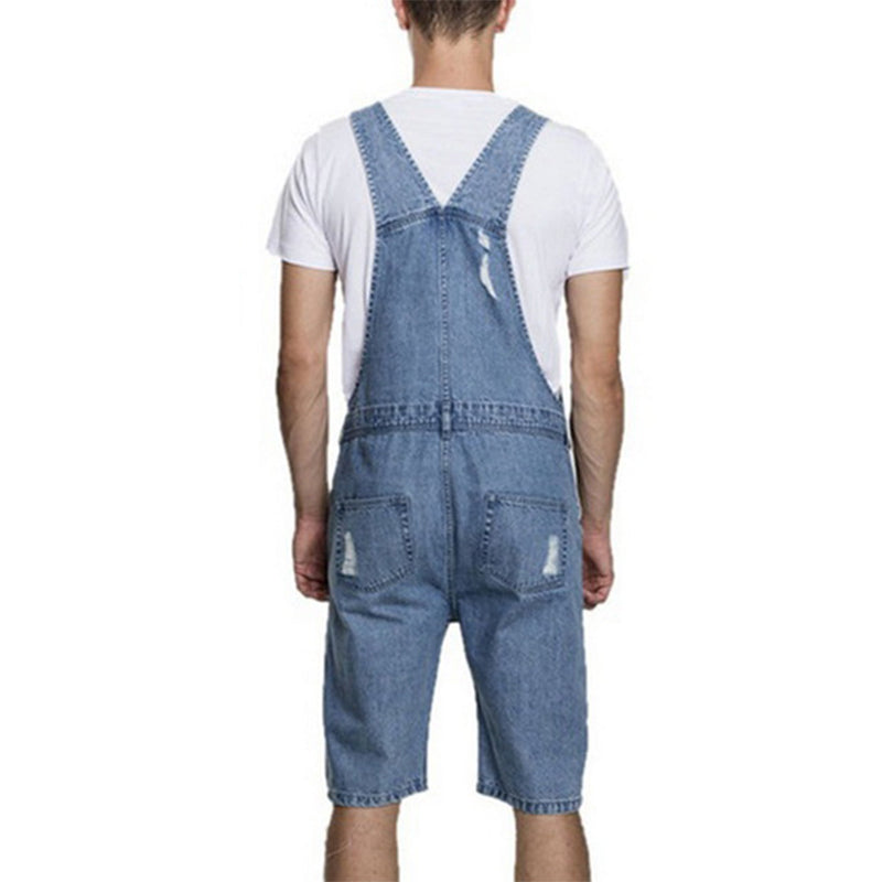 Mens Vintage Ripped Denim Shorts Overalls 90143883M