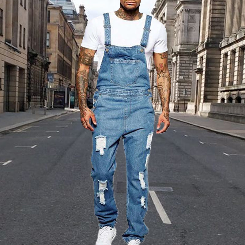 Mens Casual Ripped Denim Overalls 40221493M