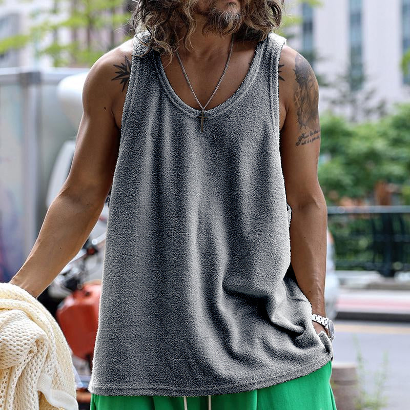 Mens Casual Round Neck Solid Color Tank Top 15988785X