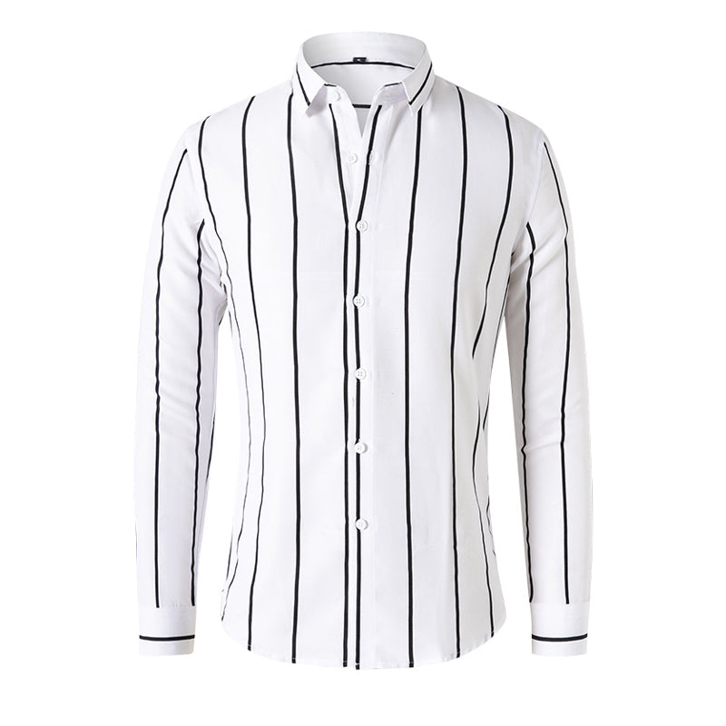 Mens Casual Striped Lapel Long Sleeve Shirt 59376548Y