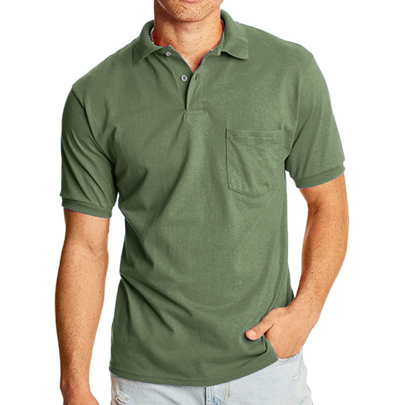 Mens Solid Lapel Breast Pocket Short Sleeve Polo Shirt 02068496Z