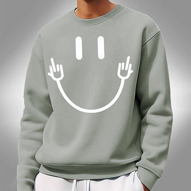 Mens Casual Smiley Face Printed Round Neck Long Sleeve Sweatshirt 63851140M