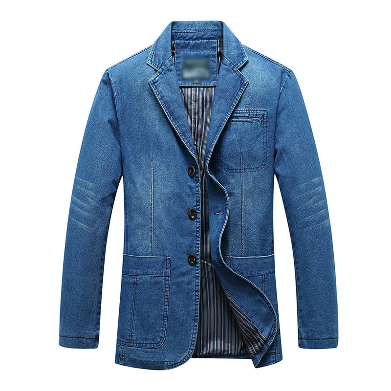 Mens Casual Lapel Denim Single Breasted Blazer 50972865M