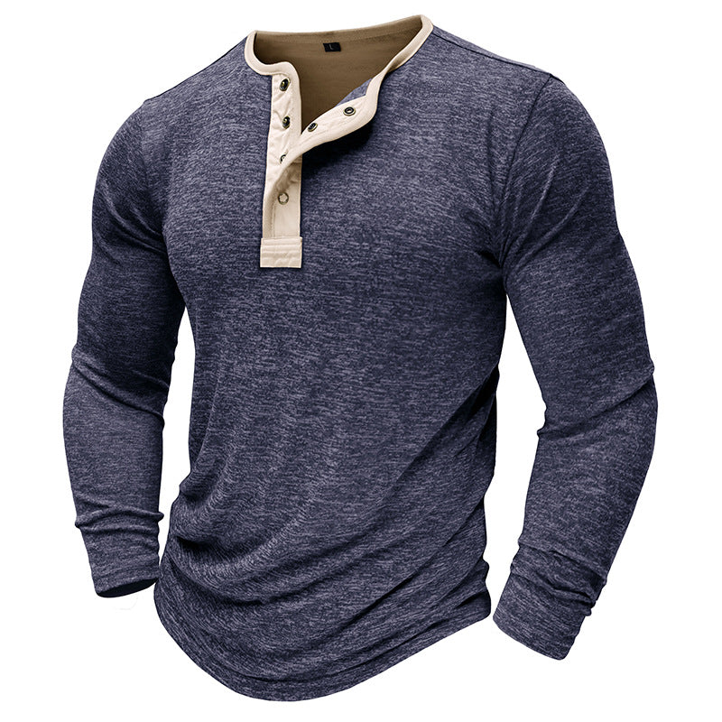 Mens Color Block Henley Collar Long Sleeve T-shirt 81195271Z