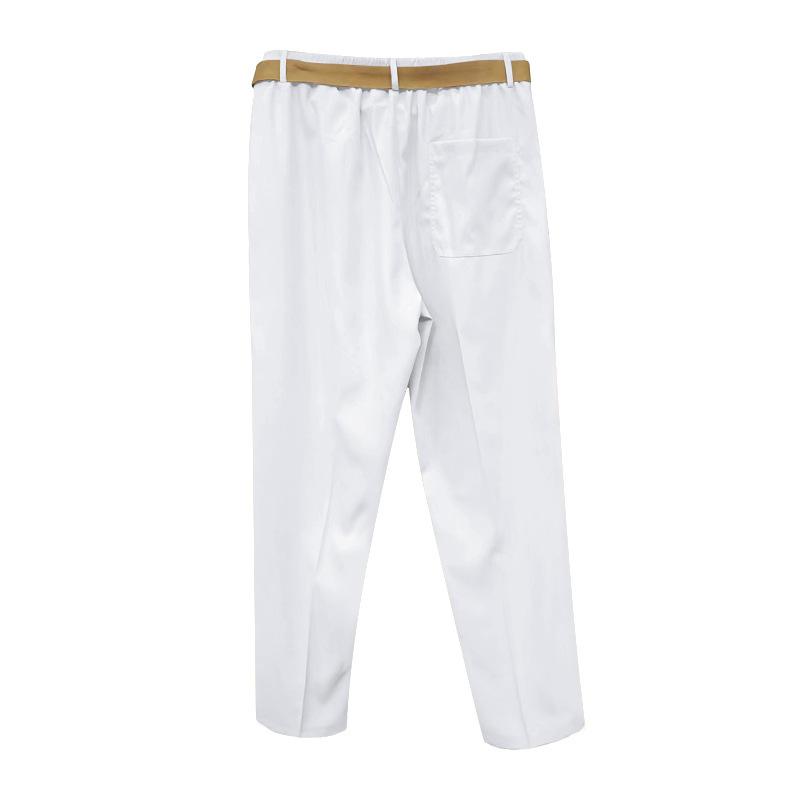 Mens Solid Drawstring Elastic Waist Casual Pants (With Belt) 31299474Z