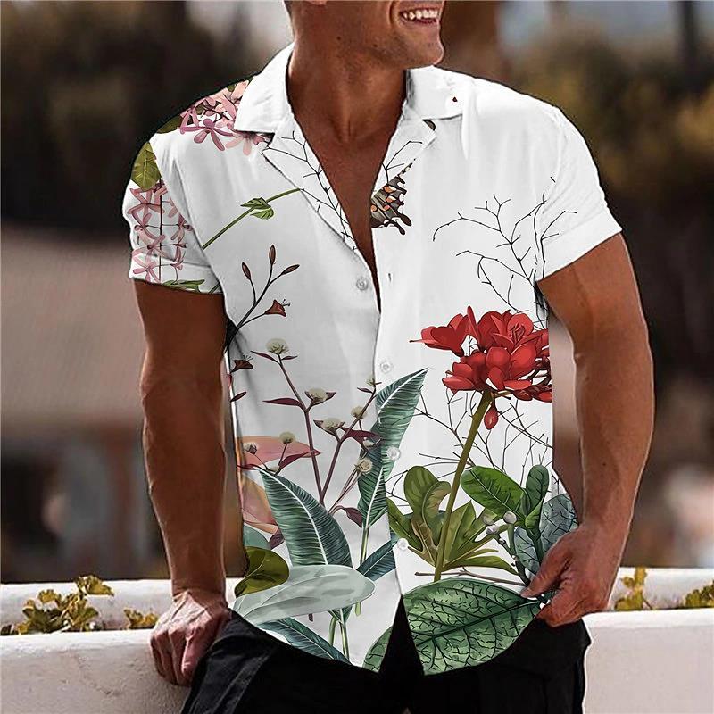 Mens Casual Flower Print Short Sleeve Shirt 50990643X