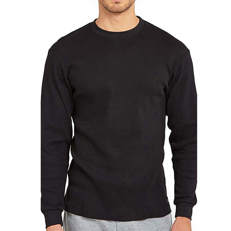 Mens Casual Round Neck Solid Waffle Long Sleeve T-Shirt 00423435Y