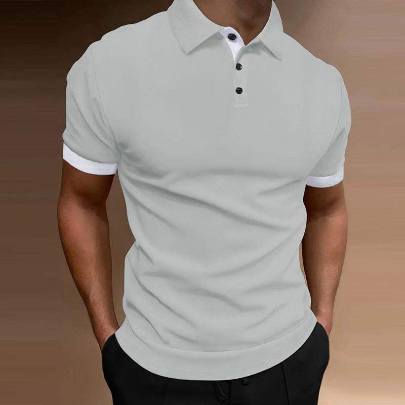 Mens Casual Color-Block Lapel Collar Short-Sleeved Polo Shirt 94886671M