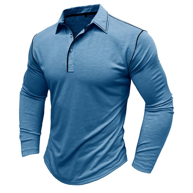 Mens Solid Color Long Sleeve Lapel Polo Shirt 28855071X