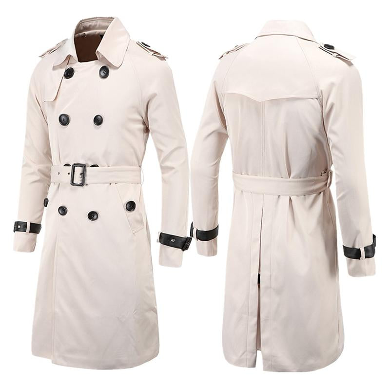 Mens Casual Slim Double Breasted Belt Long Trench Coat 07374820M