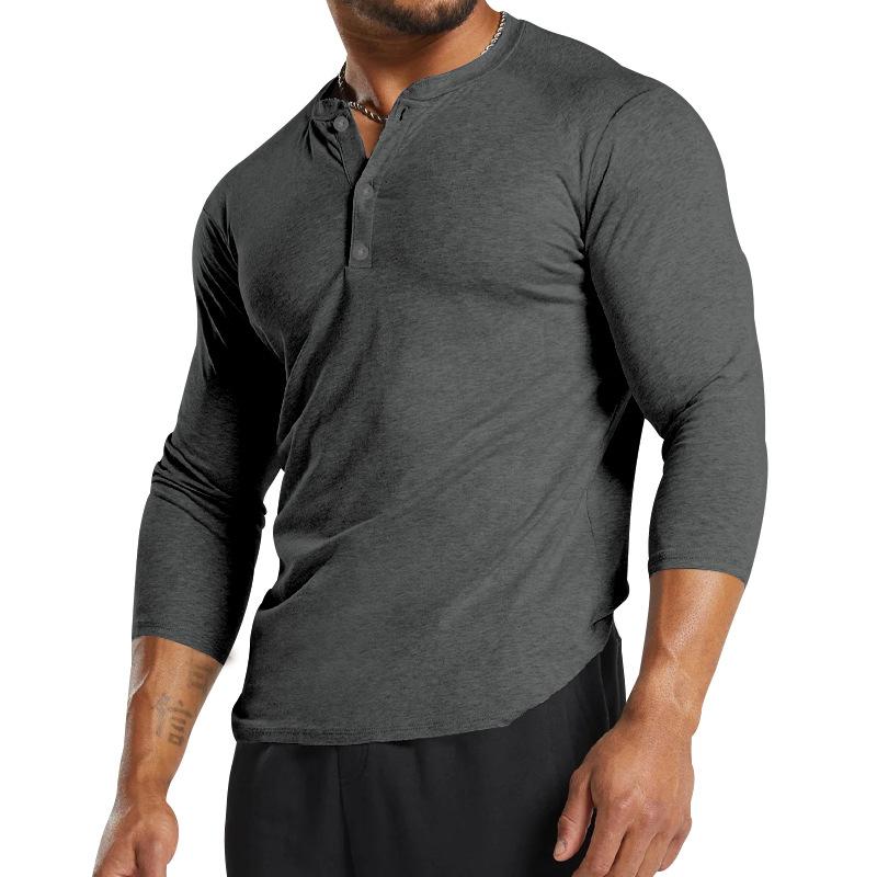 Mens Solid Color Henley Collar Long Sleeve Casual T-shirt 37325268Z