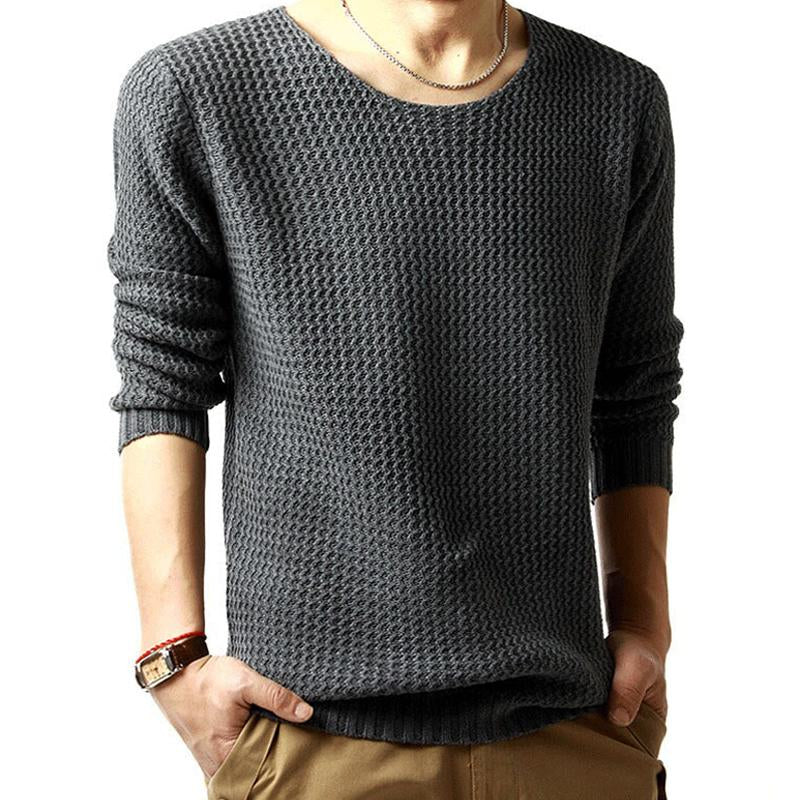 Mens Solid Color Pullover Long Sleeve Round Neck Knitted Sweater 12925804X