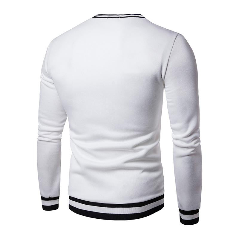 Mens Casual V-Neck Color Block Long-Sleeved T-Shirt 41212577M