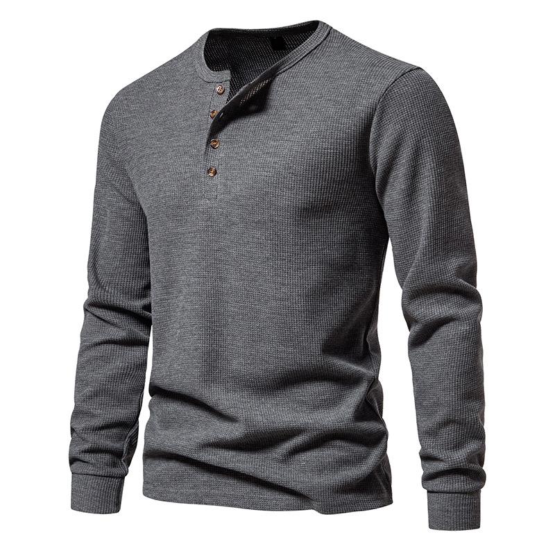 Mens Casual Solid Color Waffle Henley Collar Long Sleeve T-Shirt 28095775Y