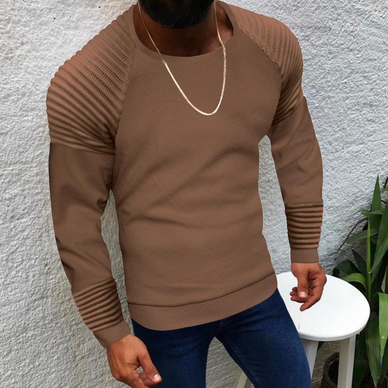 Mens Waffle Shoulder Pleat Long Sleeve Crew Neck Sweater 01324629X