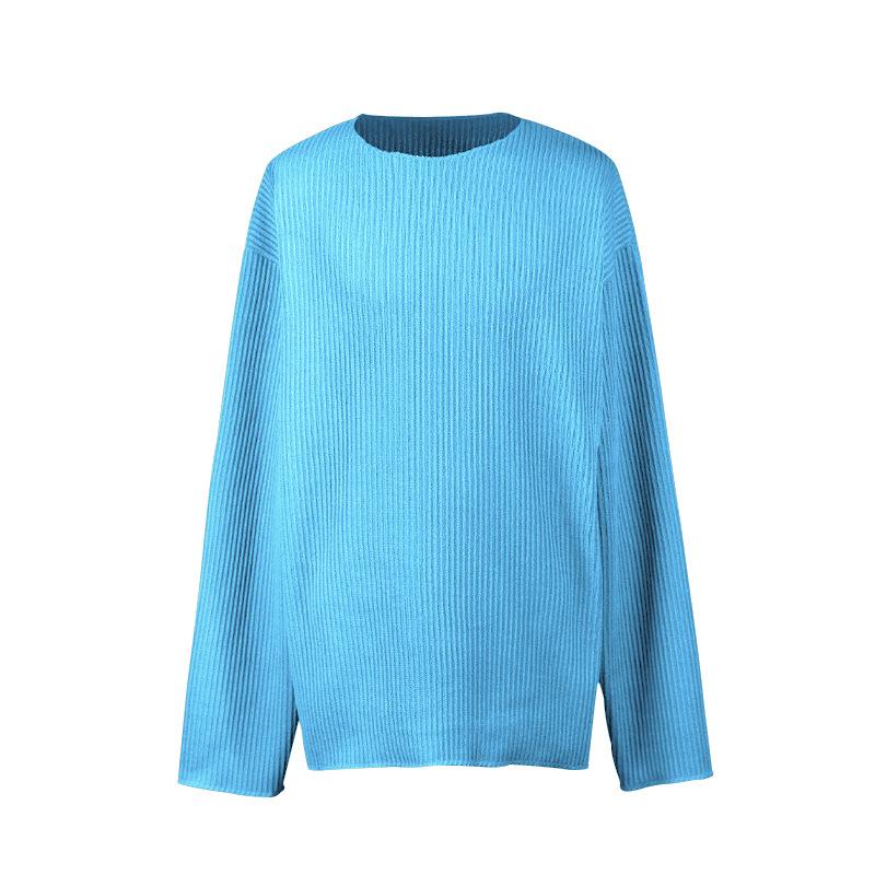 Mens Solid Color Loose Knit Round Neck Long Sleeve Sweater 00366853Z