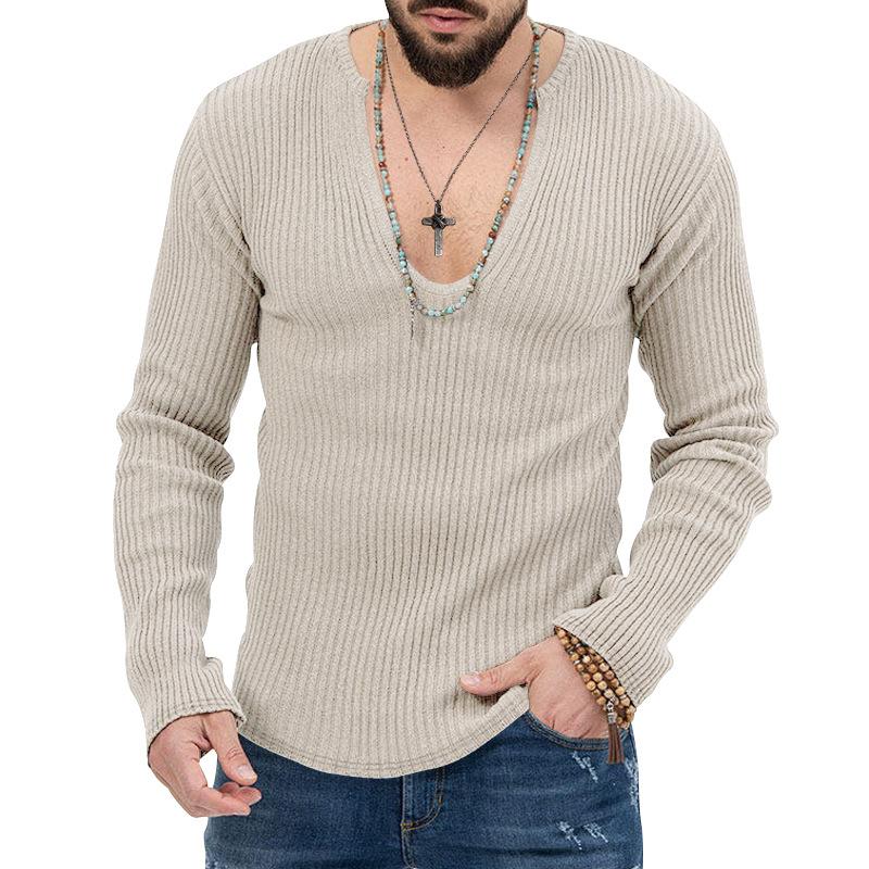 Mens Casual Solid Color V-Neck Long Sleeve Knitwear 93625426Y