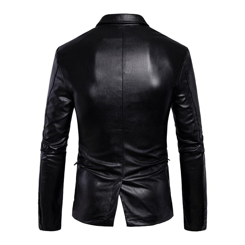 Mens Vintage Lapel Single Breasted Flap Pocket Leather Biker Jacket 67936509M