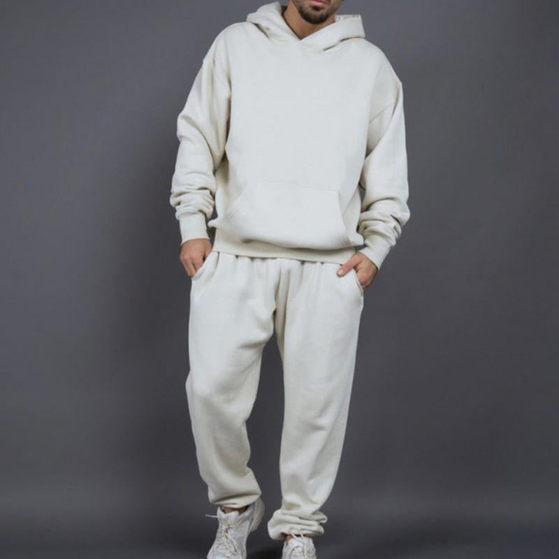 Mens Casual Solid Color Thickened Loose Pullover Hooded Sweatshirt Sweatpants Set 41583773M