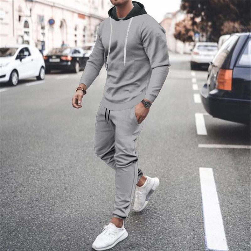 Mens Casual Sports Solid Color Long Sleeve Hoodie Sweatpants Set 36863000M