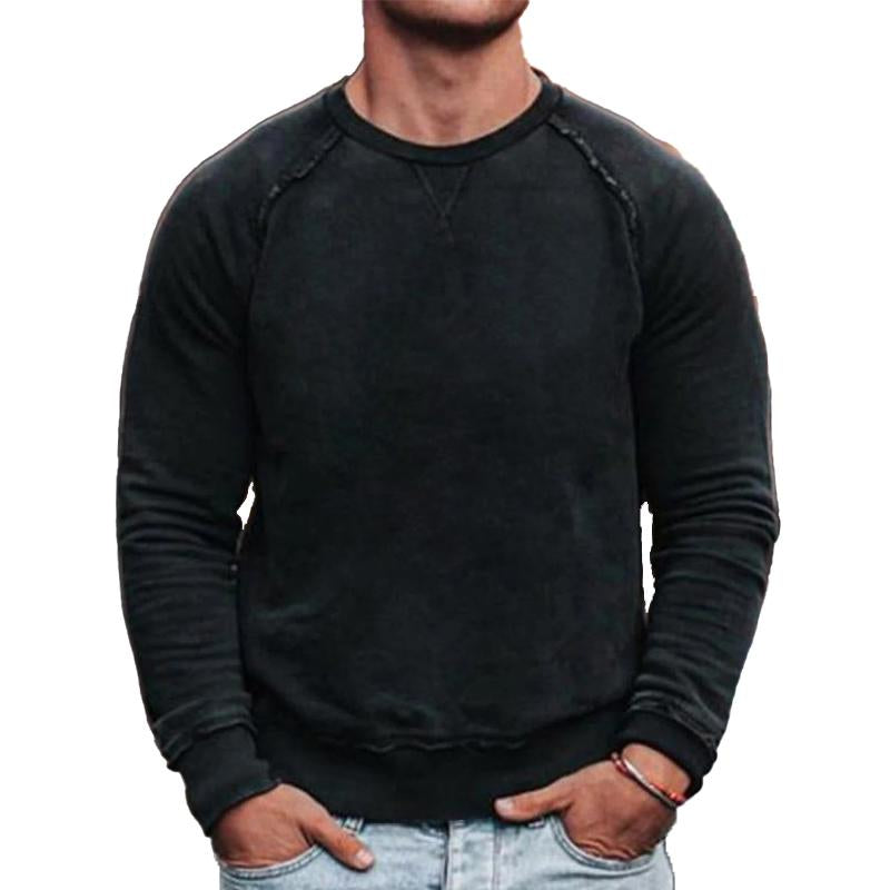 Mens Vintage Solid Color Round Neck Raglan Sleeve Long Sleeve Sweatshirt 07646674Y