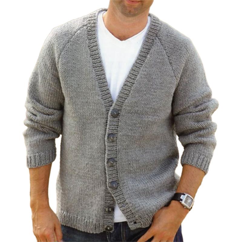 Mens V Neck Single Breasted Casual Knit Cardigan 84351377Z