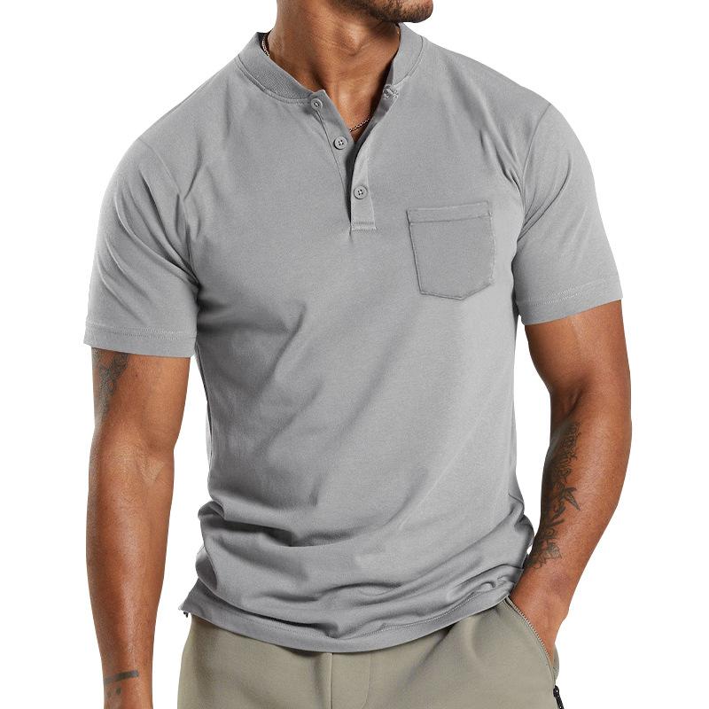 Mens Solid Henley Collar Breast Pocket Short Sleeve T-shirt 25670704Z